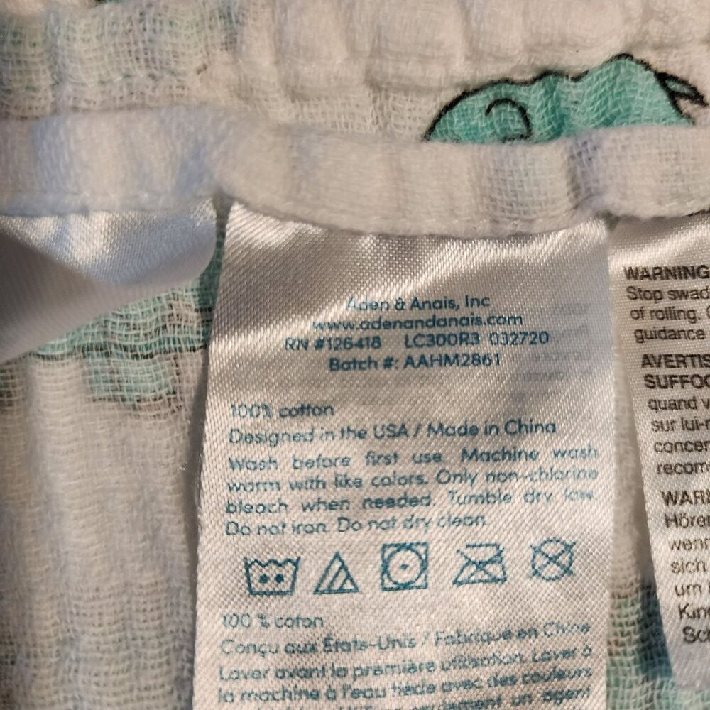 Aden + Anais muslin baby blanket swaddle white / elephant print Large - Picture 3 of 4